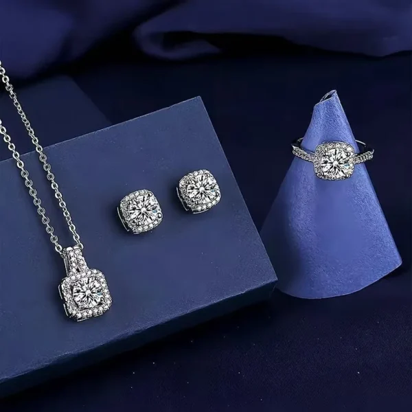 diamond and zircon jewelry set with necklace, earrings, and ring - Image 4