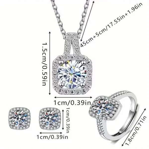 diamond and zircon jewelry set with necklace, earrings, and ring - Image 3