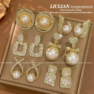 luxury diamond and pearl earrings set