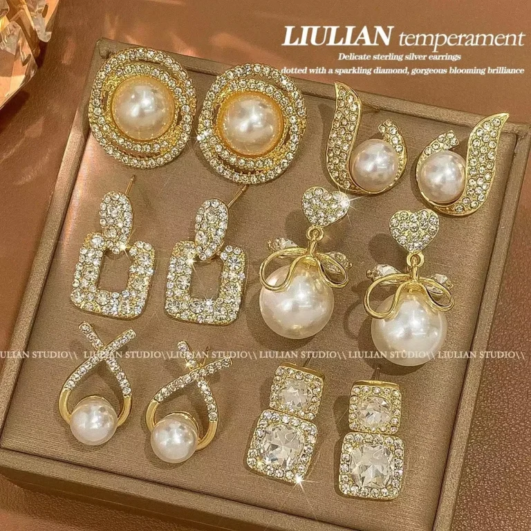 luxury diamond and pearl earrings set